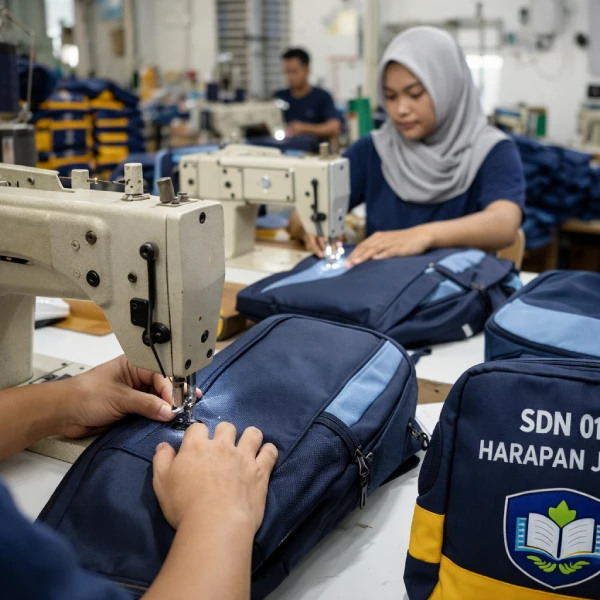 proses produksi tas custom di workshop Tasnesia Depok