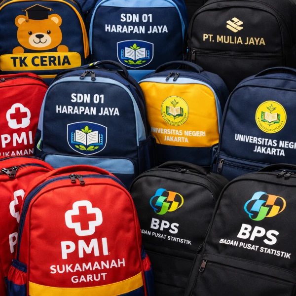tas custom dengan logo sekolah produksi Tasnesia